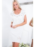 Cream cotton dress with fringes ZZ1111 - Online store - Boutique